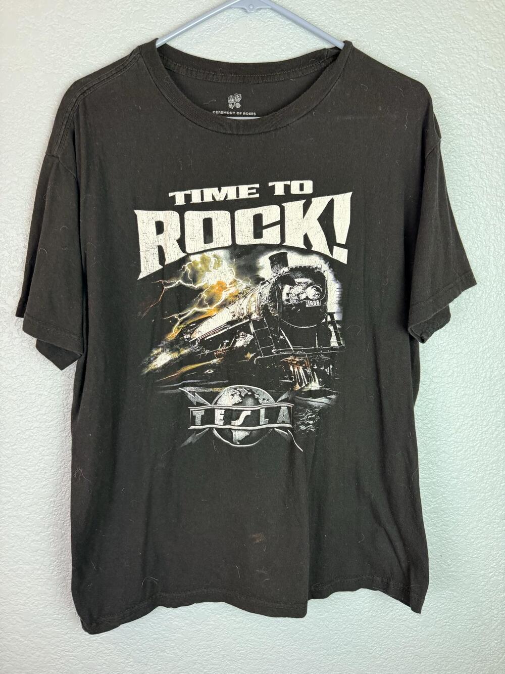 Ceremony Of Roses Shirt Mens Large Black Tesla Time To Rock 2023 Tour Tee